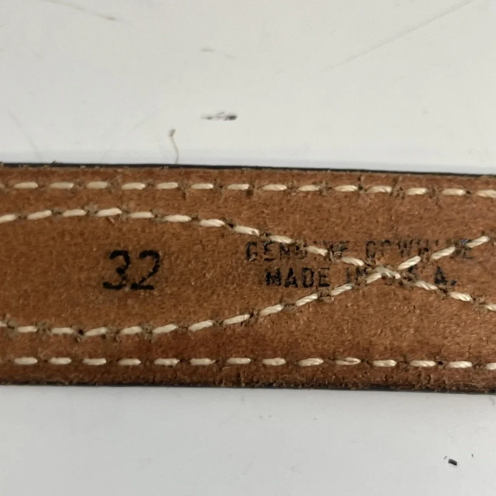 Western Leather Textan Belt 32 Brown Studded Cowhide Stitched‎ Made USA 1725B